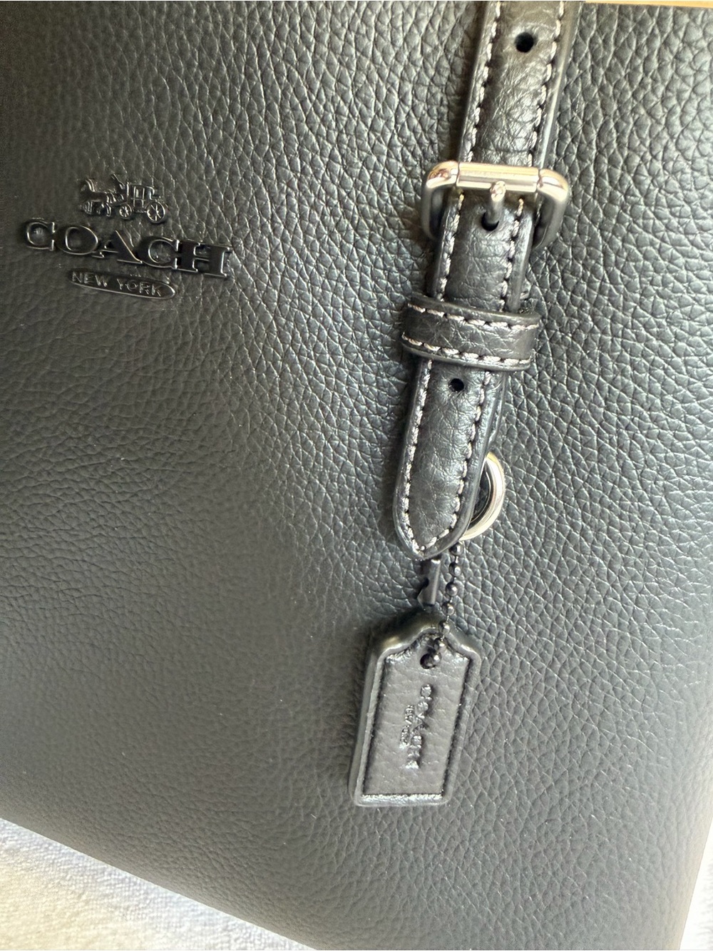 NWT Coach Mollie Tote 25 Black Metallic Logo Bundle w/ Strap and charm - Picture 4 of 14